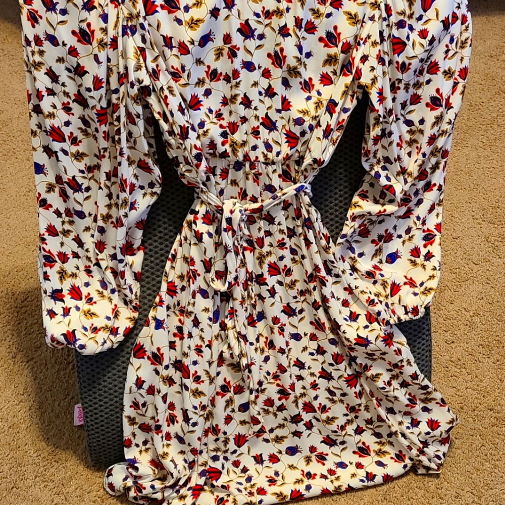 White/ red/ blue floral ballooned sleeve dress